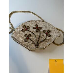 Vintage Beaded Fan Shaped Evening Bag Floral Embroidery Boho Clutch Crossbody